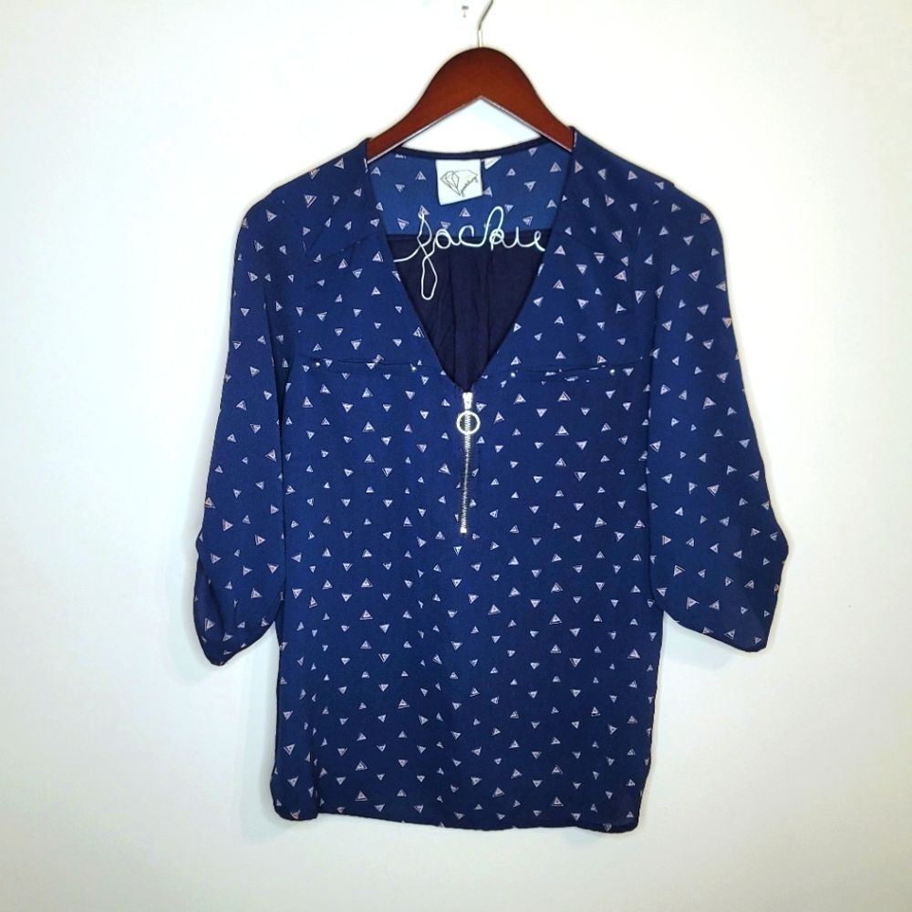 Janet Chung Navy Blue Zippered Top Size Large